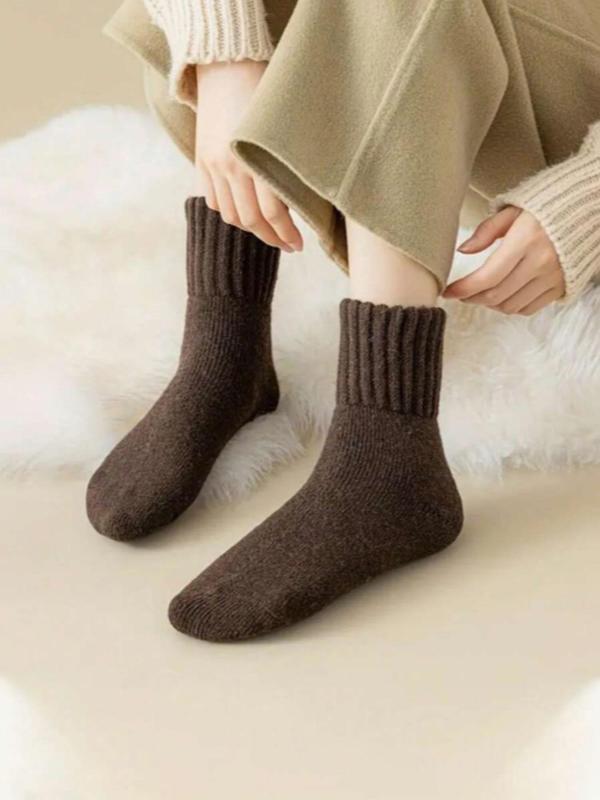 5 Pairs Women's Solid Mid-Calf Thick Cotton Socks WILLLUXE