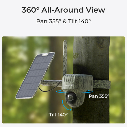 Reolink Battery PT Wildlife 4G LTE Camera, Animal Detection & Recognition,4K 360° View with Solar Panel