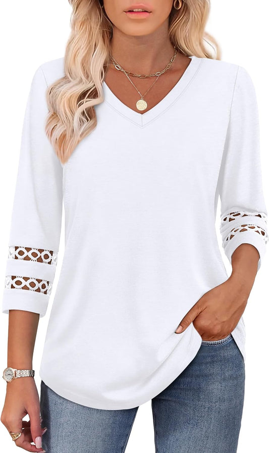 3/4 Length Sleeve Womens Tops Dressy Casual Blouses for Women 2025 Trendy V Neck T Shirts Summer Clothes