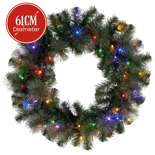 Christabelle 61cm Christmas Wreath LED Lights Glittery Gold Pine Front Door Decoration Ornament