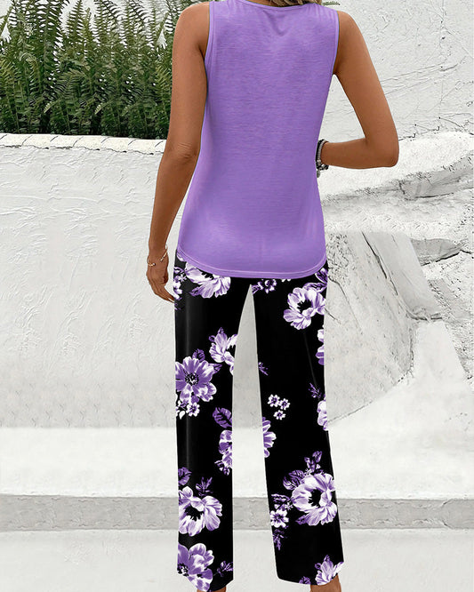 WILLLUXE® Tank Top & Floral Lounge Pants Set