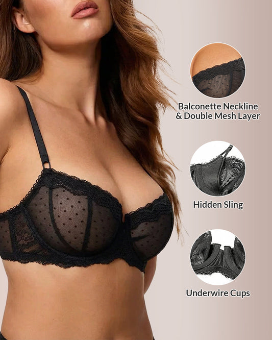 WILLLUXE® Sheer Lace Underwire Balconette Bra