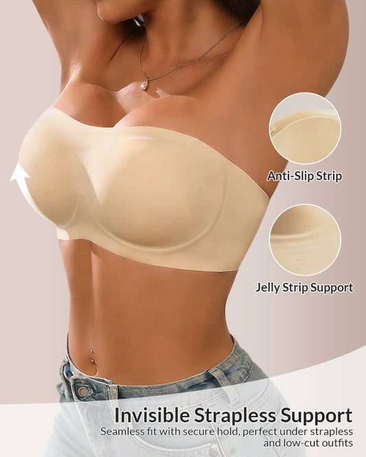 WILLLUXE® Seamless Anti-Slip Strapless Push-Up Bandeau Bra