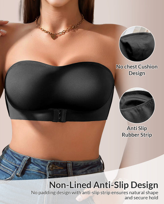 WILLLUXE® Seamless Front-Closure Strapless Bandeau Bra