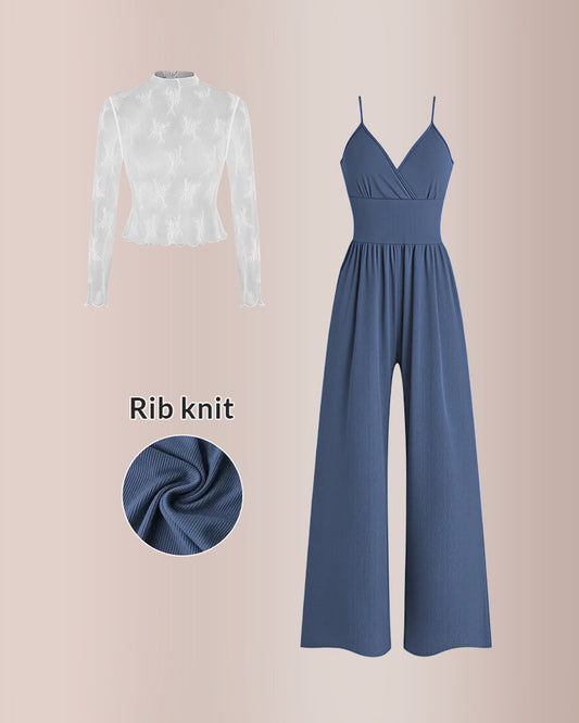 WILLLUXE® Women’s Lace Tee & Cami Jumpsuit Two-Piece Set