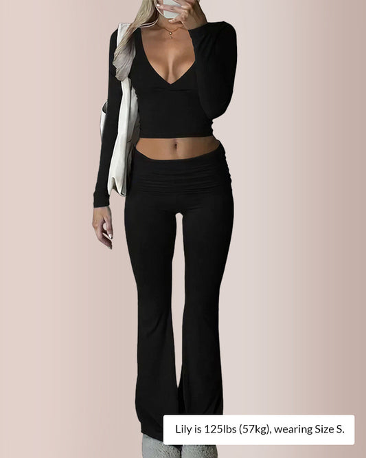 WILLLUXE® Slim-Fit V-Neck Crop Top & Pants Set