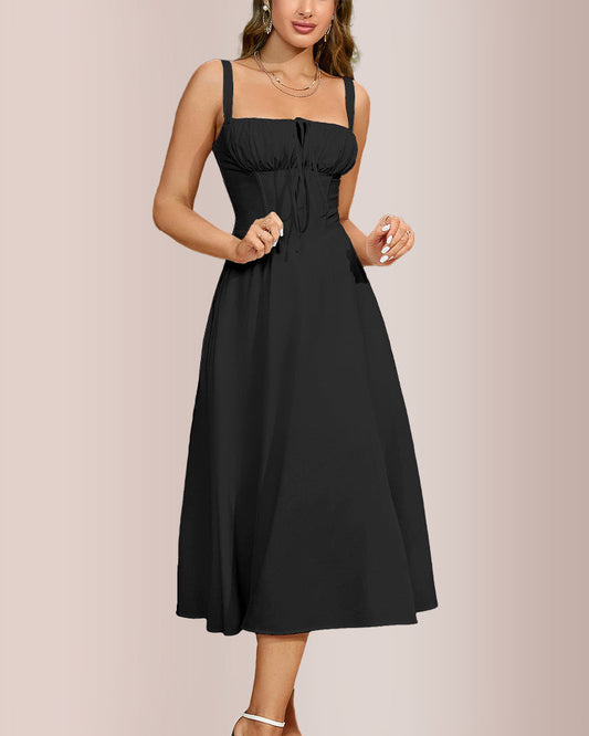 WILLLUXE® Structured Bust Ruched Tie-Front High Slit Midi Dress