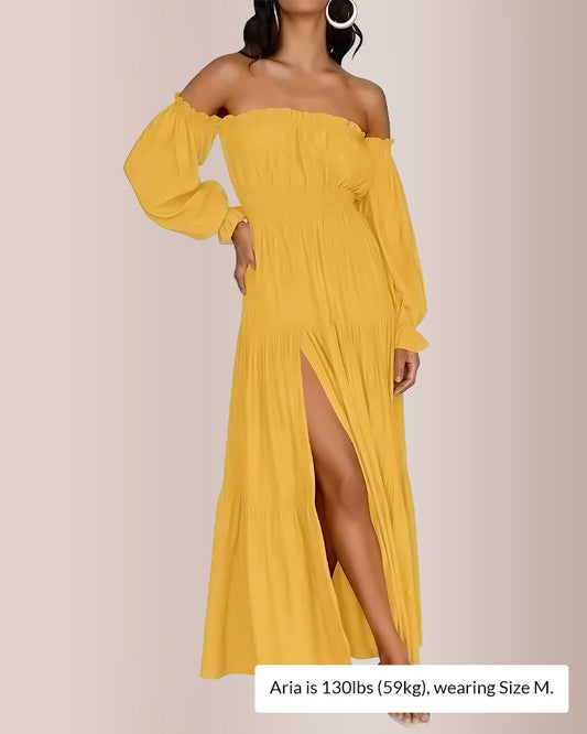 WILLLUXE® Boho Off-Shoulder Smocked Maxi Dress