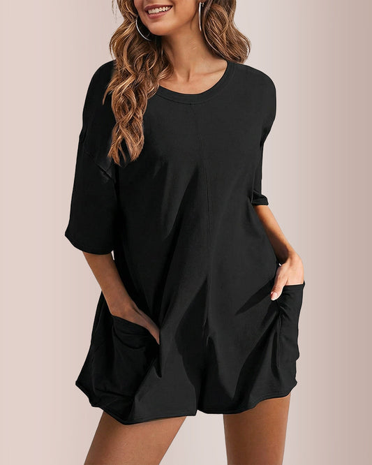 WILLLUXE® Oversized V-Neck Romper with Pockets