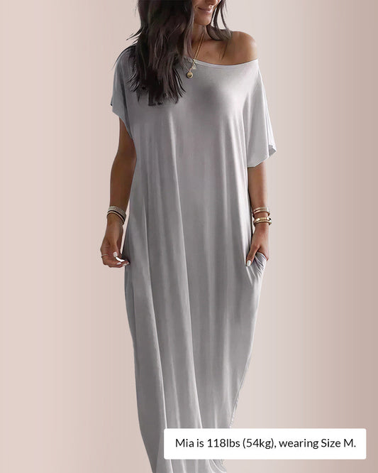 WILLLUXE® Solid Batwing Sleeve Lounge Dress