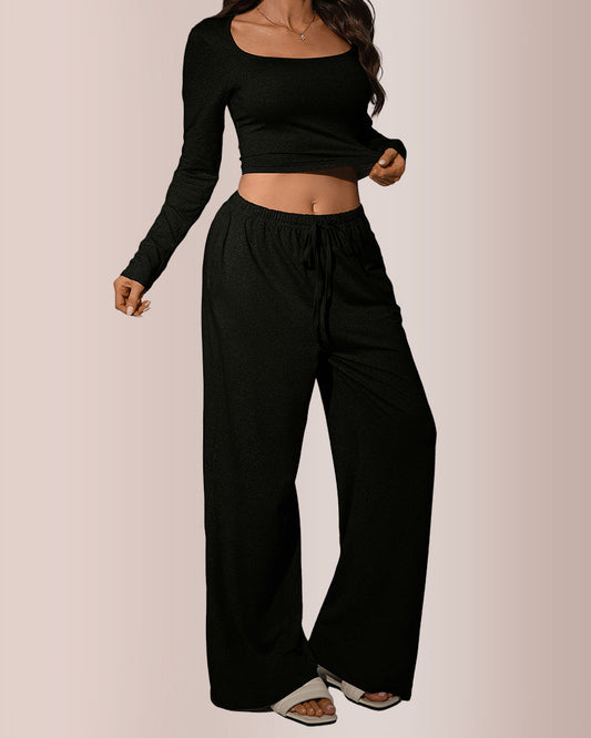 WILLLUXE® Square Neck Crop Top & Wide Leg Pants Set
