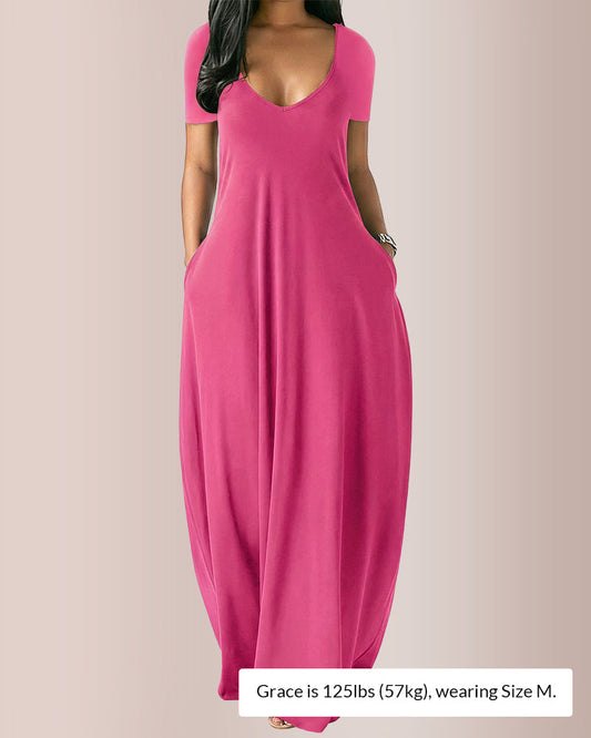 WILLLUXE® Plus Size V-Neck Loose Fit Maxi Dress with Pockets