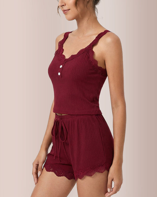 WILLLUXE® Cozy Elegance 3-Piece Ribbed Lace Loungewear Set