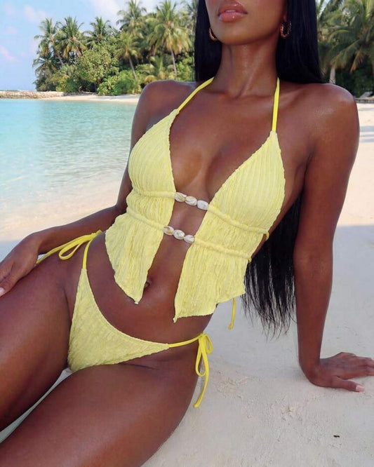 WILLLUXE® Girly Jacquard Halter 2 Piece Bikini Set