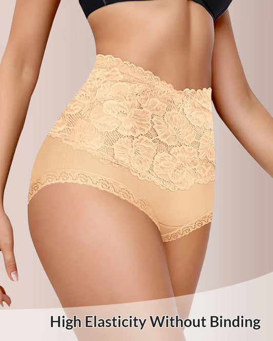 WILLLUXE® High-Waisted Tummy-Control Pure Cotton Lace Panties