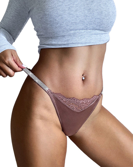 WILLLUXE® Plus-size crystal lace thong – high-cut ice silk T-back
