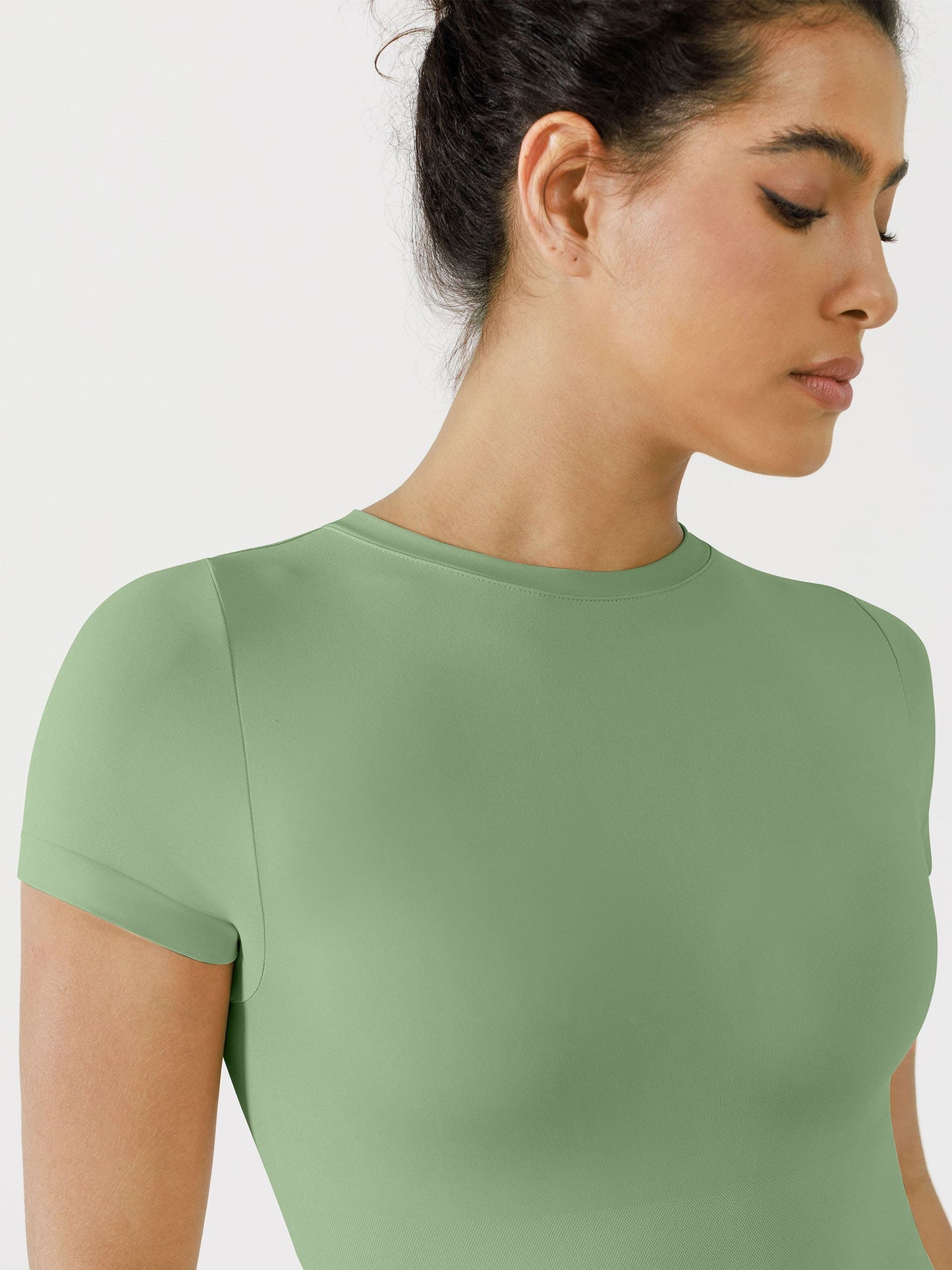 Willluxe Seamless Bodysuit Smooth Soft Fabric Crew Neck Short Sleeve