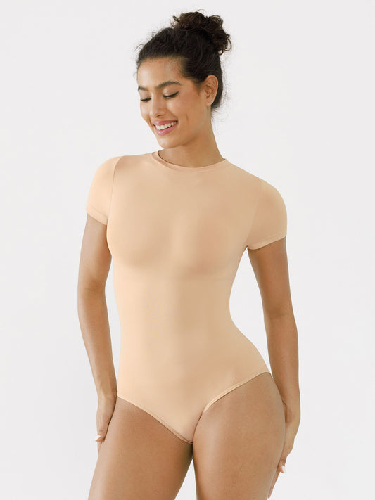 Willluxe Seamless Bodysuit Smooth Soft Fabric Crew Neck Short Sleeve