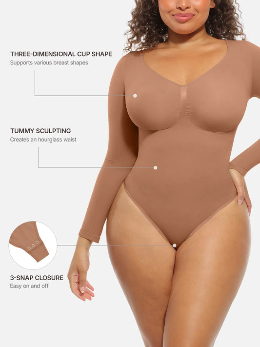 Willluxe Seamless Supportive Long Sleeve Tummy Control Bodysuit