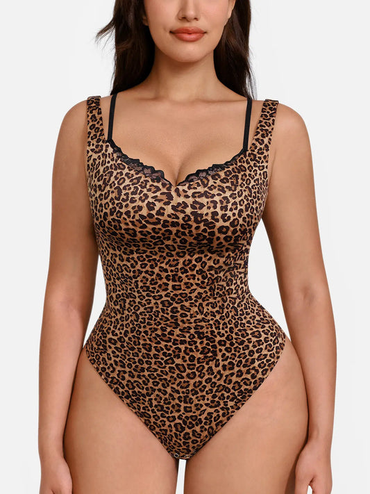 Willluxe Lace-Trimmed Deep V Bodysuit