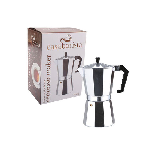 Casabarista Classic Aluminium 6 Cups Espresso Coffee Maker Moka Pot Silver