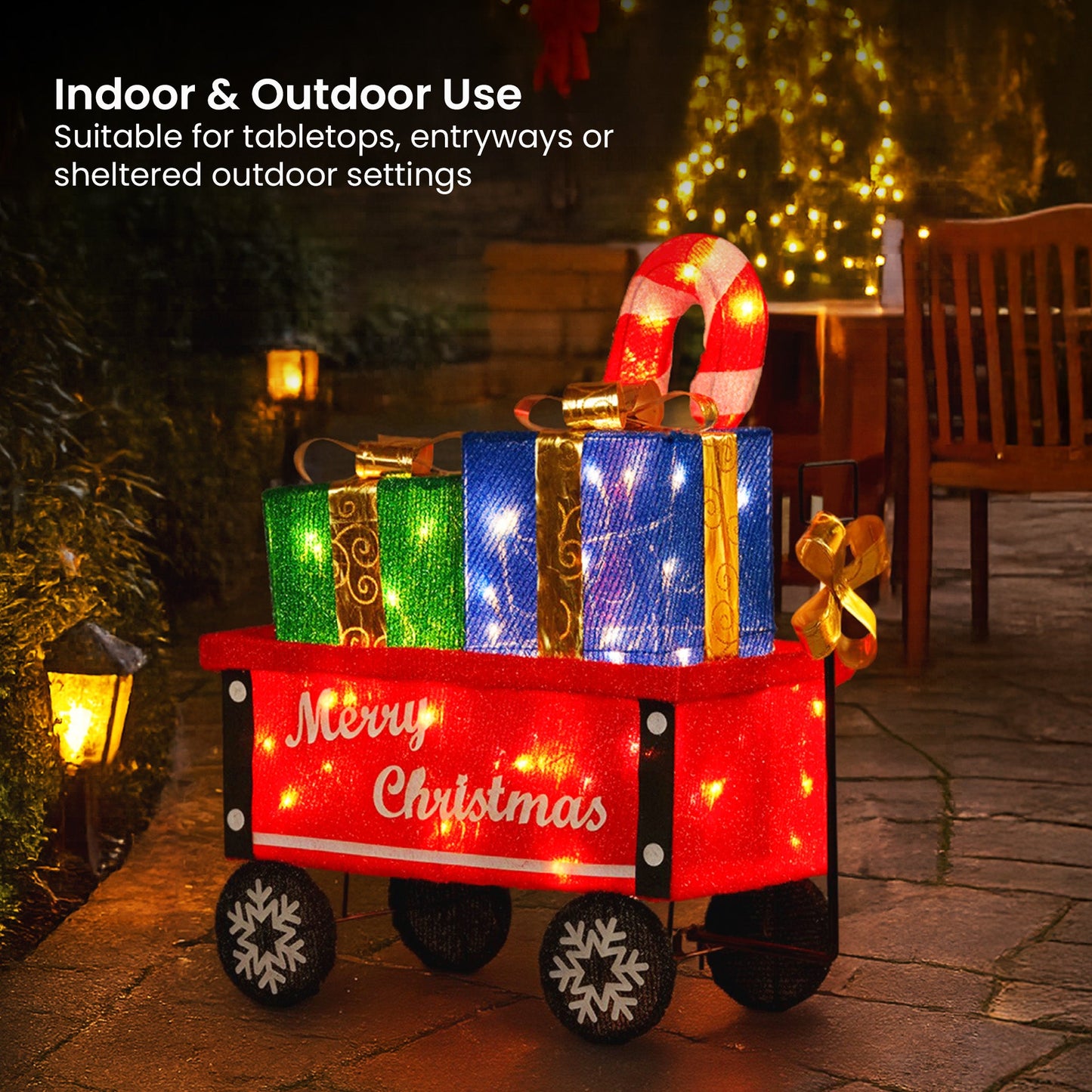 Christabelle Christmas Cart Display with Candy Cane & Presents Warm White LED Lights