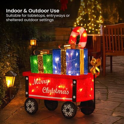 Christabelle Christmas Cart Display with Candy Cane & Presents Warm White LED Lights