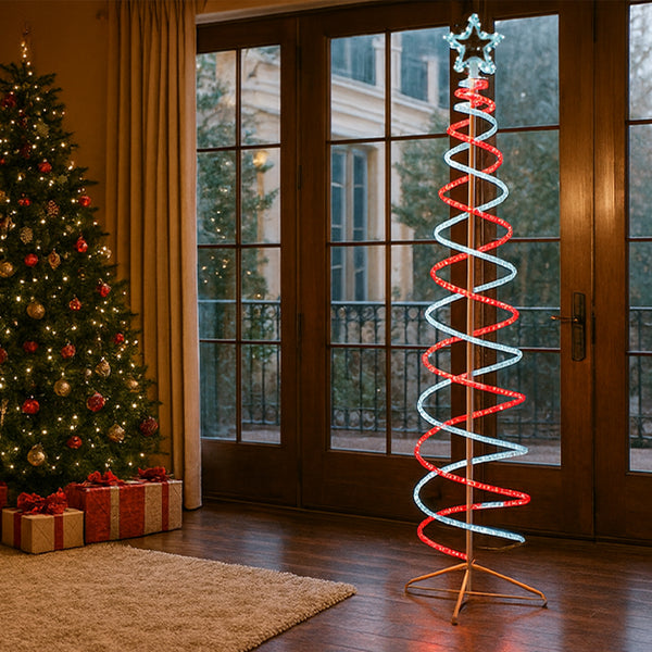 Lexi Lighting 2.1m LED Double Spiral Tree - White and Red