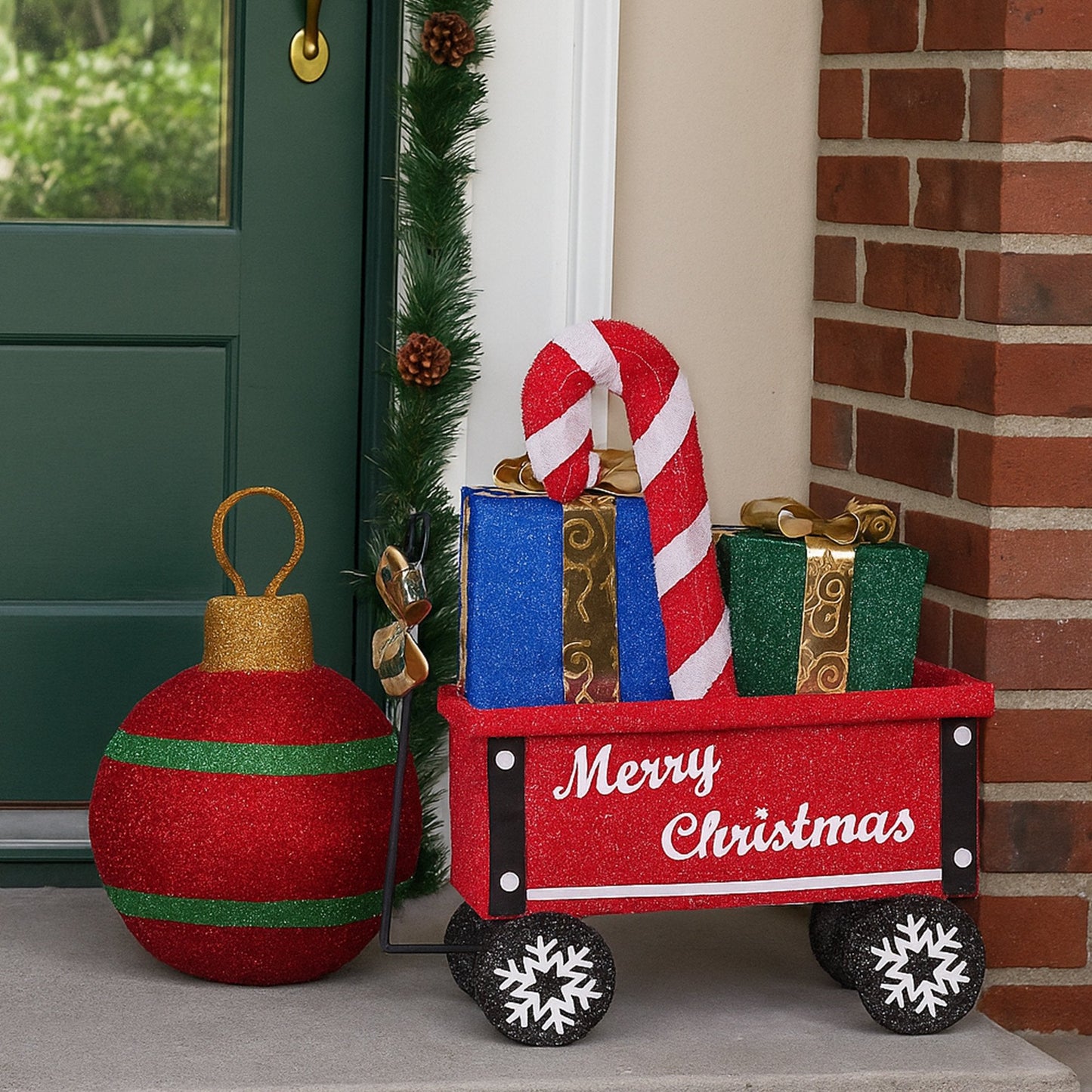 Christabelle Christmas Cart Display with Candy Cane & Presents Warm White LED Lights