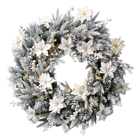 Christabelle 61cm Snow Christmas Wreath Colonial with LED Lights Front Door Decoration Ornament