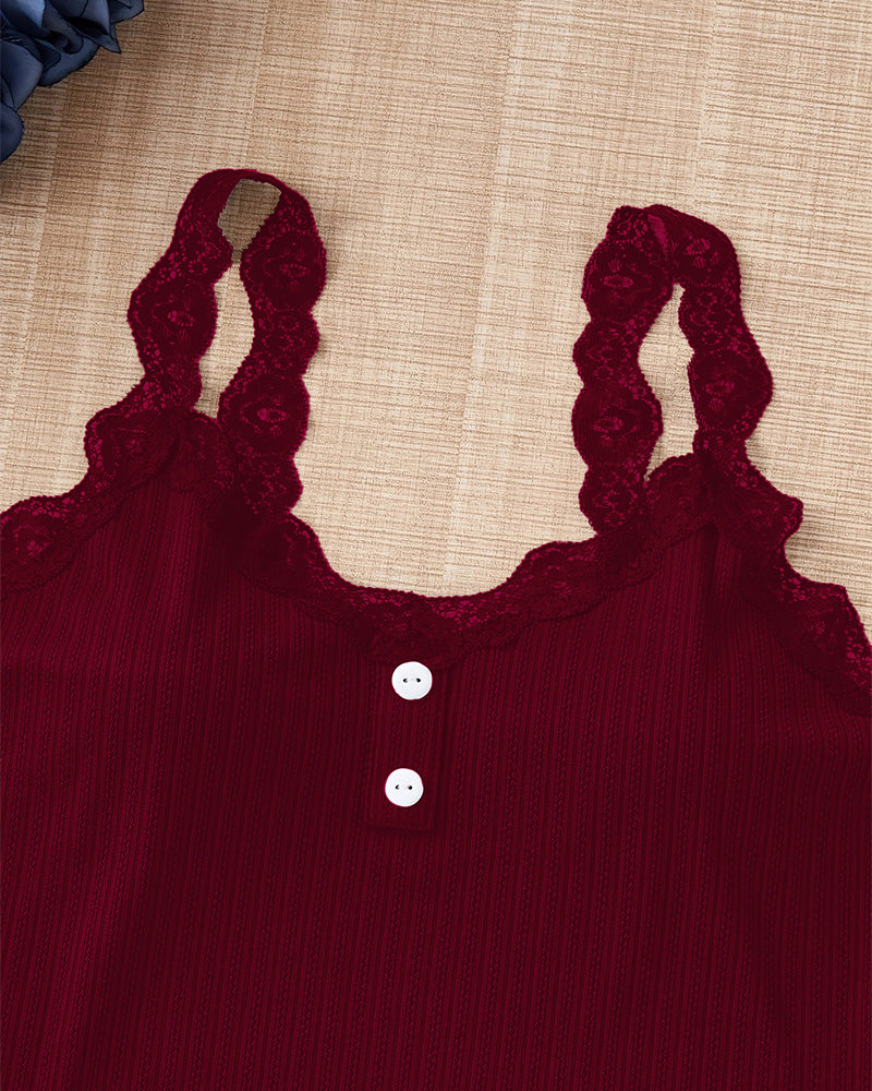 Willluxe® DreamWear – Knit Lace Trim Camisole Pajama Set (3 Colors)