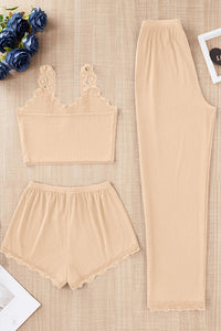 Willluxe® DreamWear – Knit Lace Trim Camisole Pajama Set (3 Colors)
