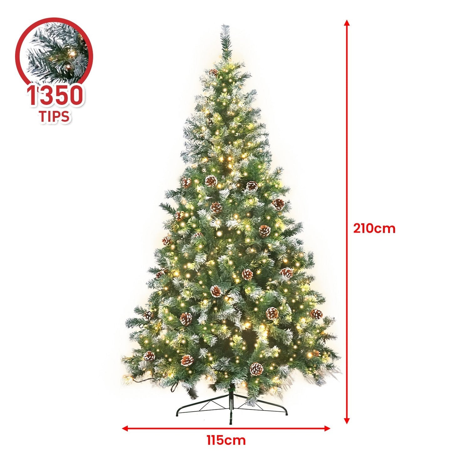 Christabelle 2.1m Pre Lit LED Christmas Tree with Pine Cones