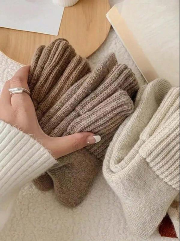 5 Pairs Women's Solid Mid-Calf Thick Cotton Socks WILLLUXE