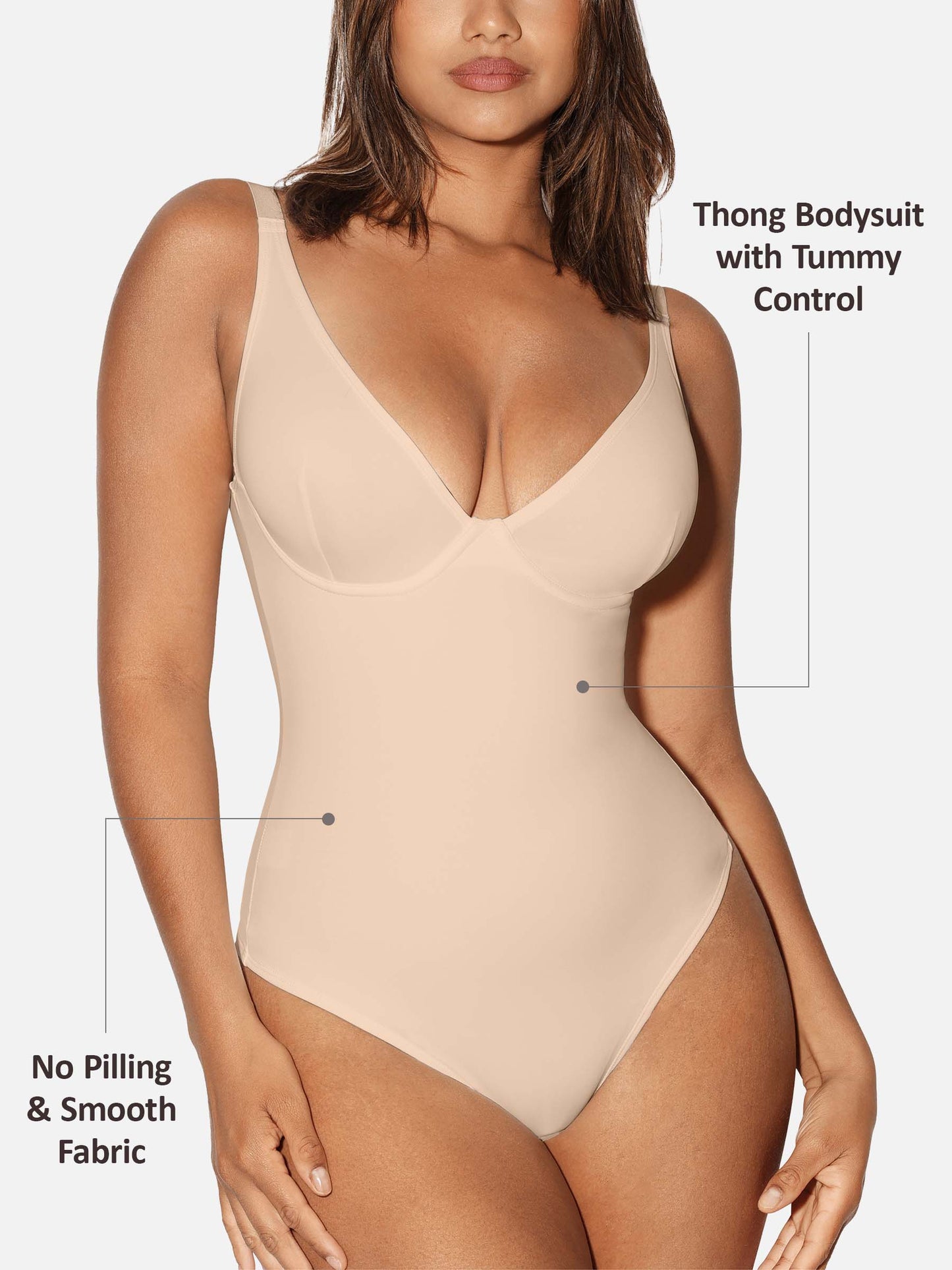 Willluxe V Neck Tummy Control Shaping Bodysuit