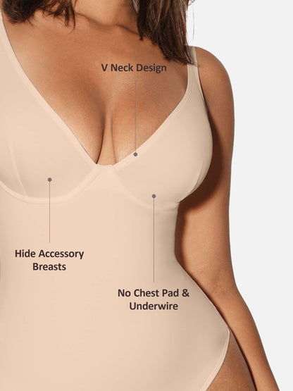 Willluxe V Neck Tummy Control Shaping Bodysuit