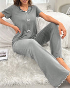 Willluxe® DreamWear – Lace Trim Loose Pajama Set