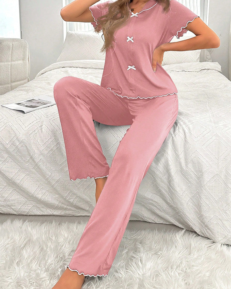 Willluxe® DreamWear – Lace Trim Loose Pajama Set