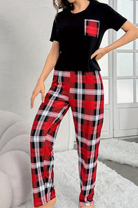 Willluxe® CozyWear – Black Short-Sleeve & Red Plaid Pajama Pants Set