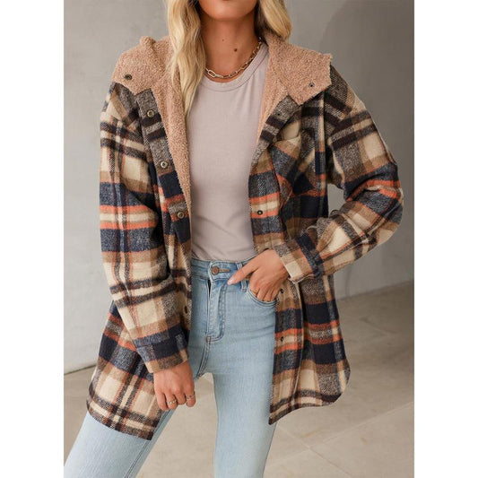Women's Flannel Hooded Plaid Fuzzy Fleece Jacket Willluxe Store