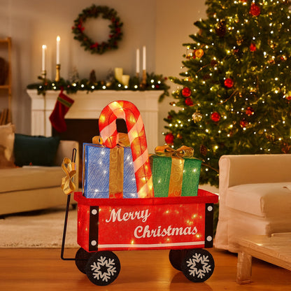 Christabelle Christmas Cart Display with Candy Cane & Presents Warm White LED Lights