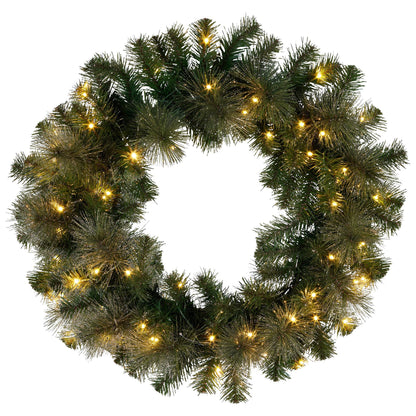Christabelle 61cm Christmas Wreath LED Lights Glittery Gold Pine Front Door Decoration Ornament