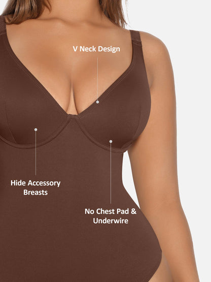 Willluxe V Neck Tummy Control Shaping Bodysuit