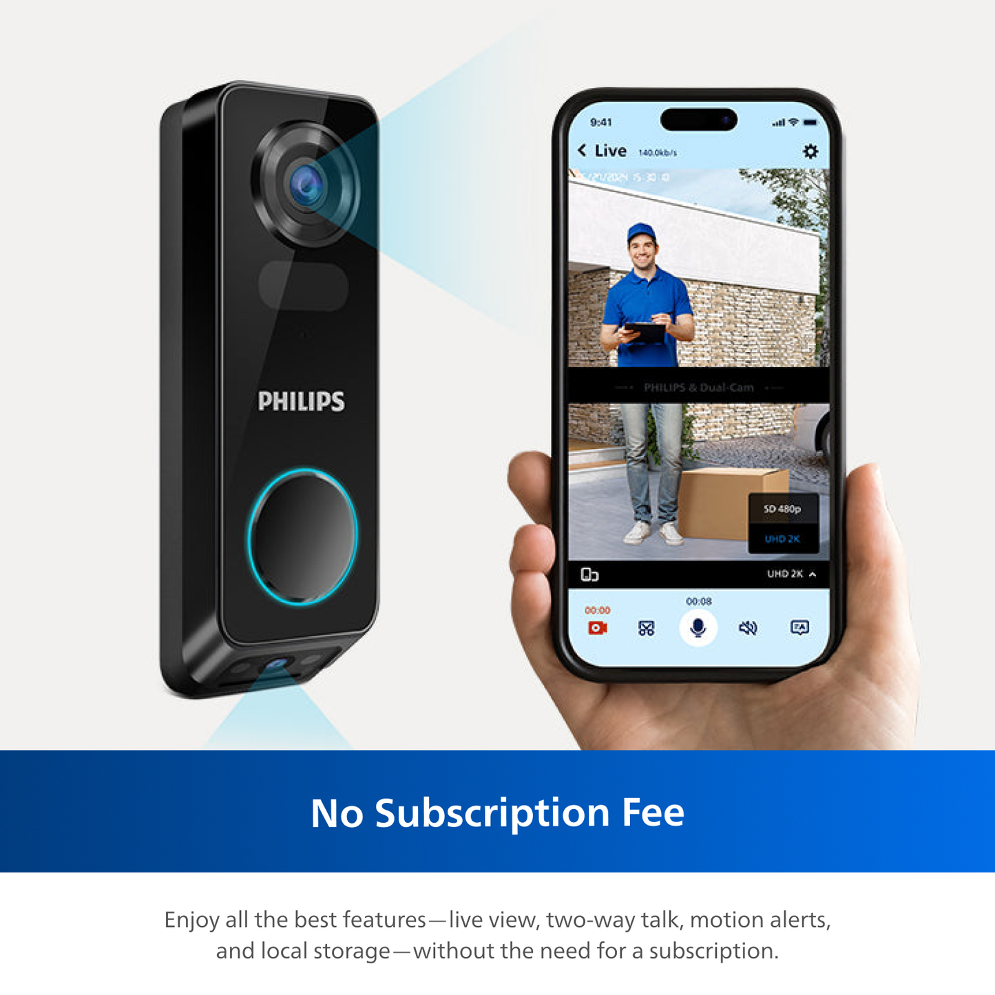 Philips 2K Dual‑Camera Smart Video Doorbell with Chime