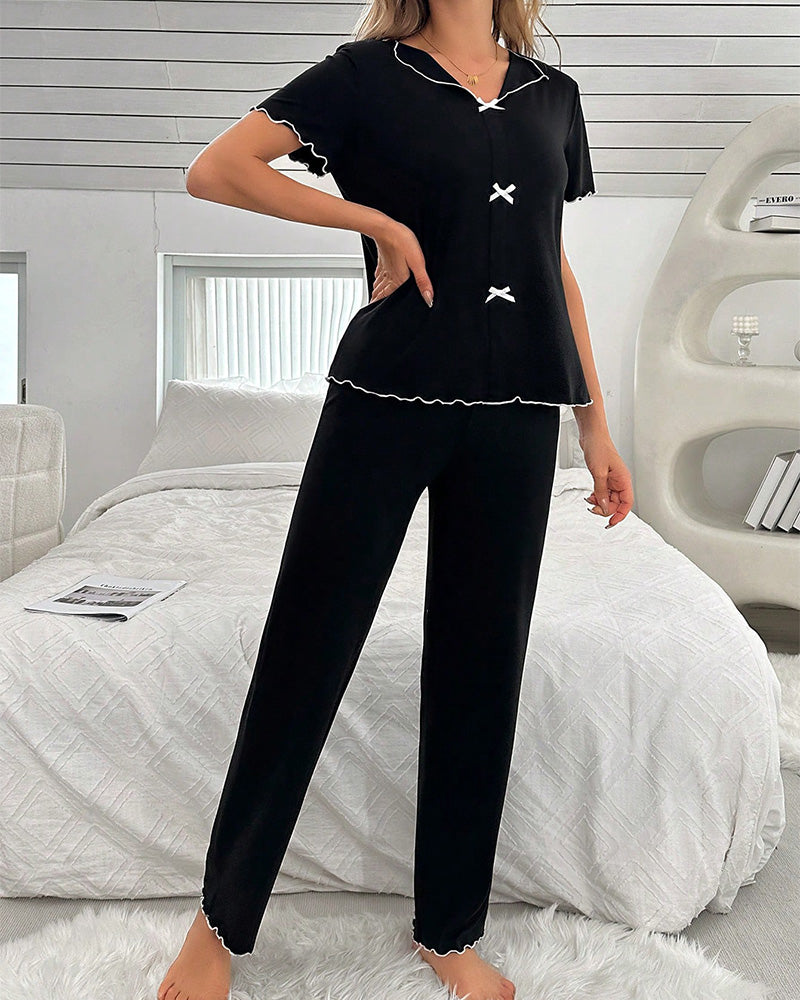 Willluxe® DreamWear – Lace Trim Loose Pajama Set