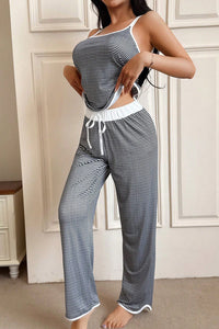 Willluxe® CozyWear – Black & White Striped Fitted Tank and Pants Set