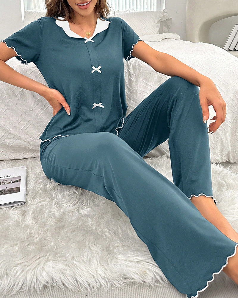 Willluxe® DreamWear – Lace Trim Loose Pajama Set
