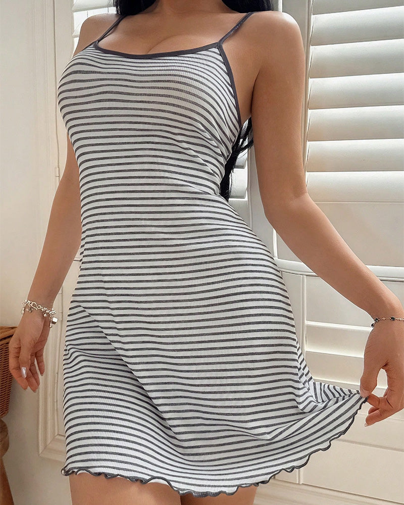 Willluxe® DreamWear – Black Striped Bodycon Elegance Nightdress