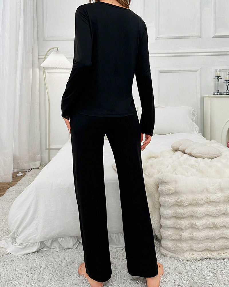 Willluxe® DreamWear – Black Elegant Long-Sleeve Pajama Set