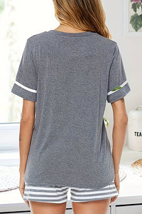 Willluxe® CozyWear – Gray Short-Sleeve Striped Pajama Set